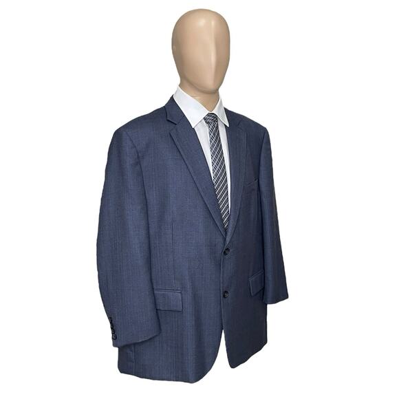Pronto Uomo Platinum Mens 46S Herringbone 100% Wool Blazer Suit Jacket Coat Navy
